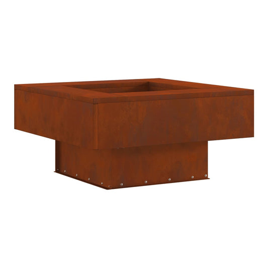 the square fire bowl with a rustic finish shown against a plain white background