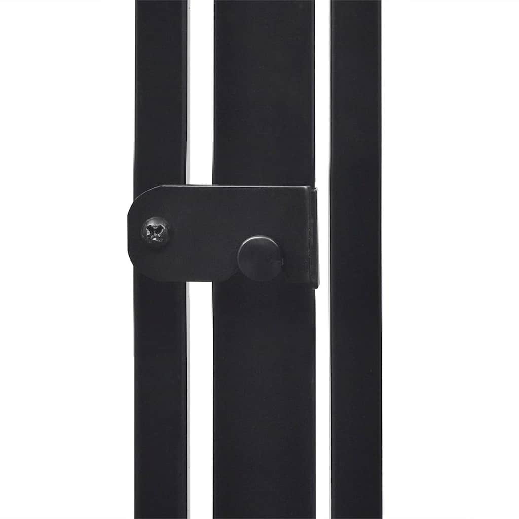 The black metal connector plate securing the vertical bars of the fireplace screen