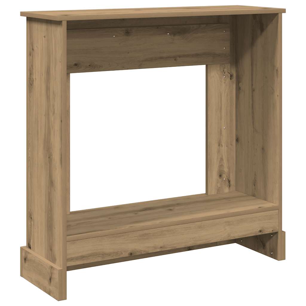 The fireplace surround viewed from the back showing the internal structure