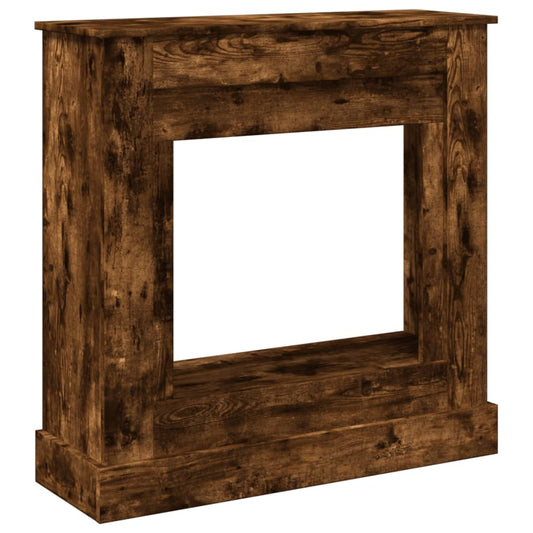 The fireplace surround in a dark wood finish shown against a plain white background