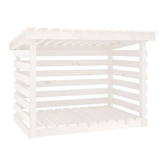 The white wooden log rack standing empty against a plain white background