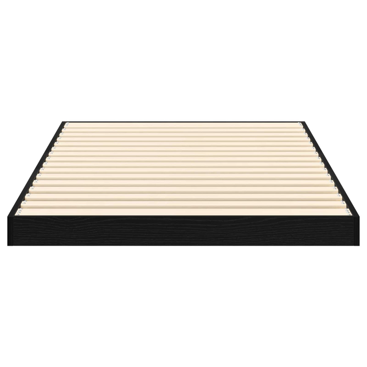 The floor bed frame with wooden slats, viewed from above