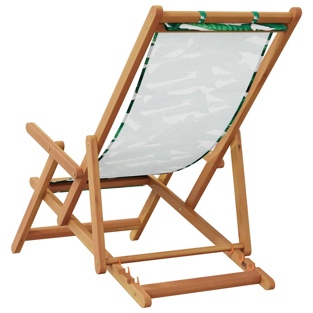 The back of the folding outdoor chair reveals the wooden structure and the plain white fabric underside