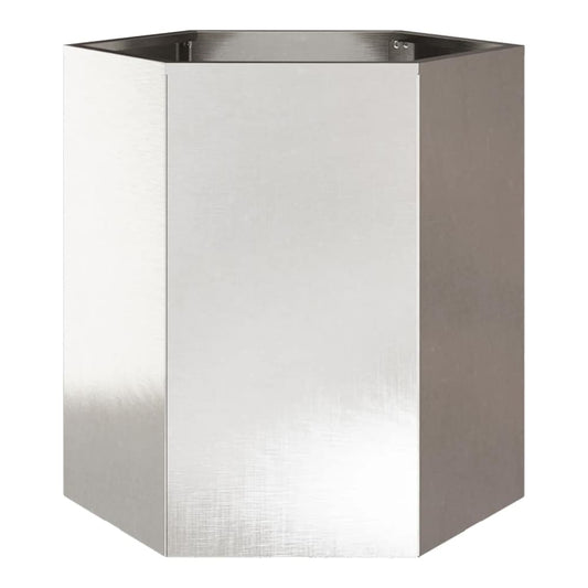 The empty metal planter showing its hexagonal shape and brushed finish