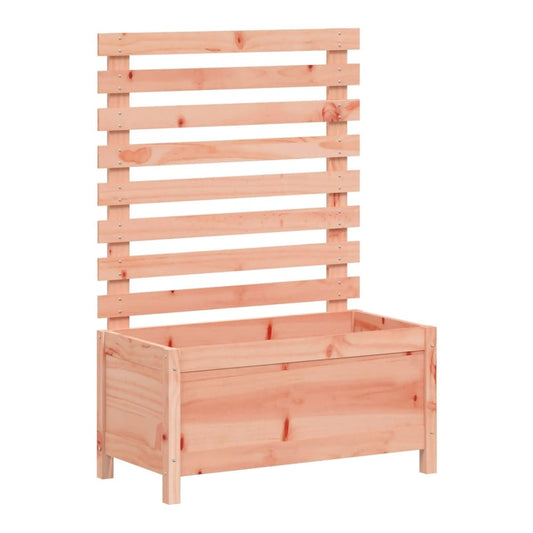 A wooden planter with a slatted back panel, shown empty