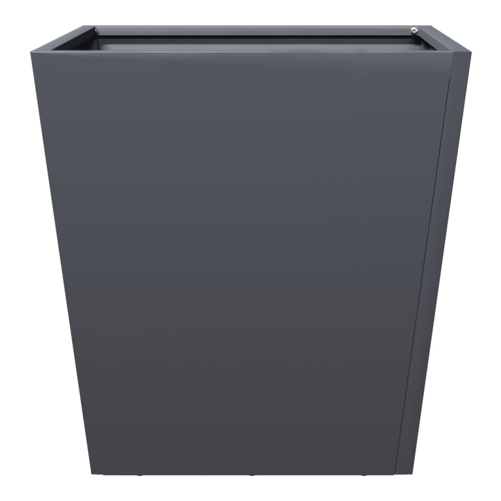 Side view of an anthracite steel planter showing its textured surface
