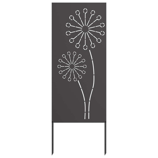 The black garden privacy screen with two dandelion shapes cut out