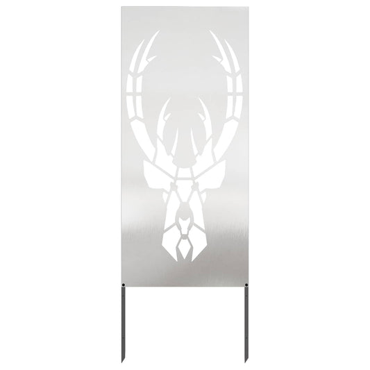 Silver garden privacy screen with stag head motif and ground spikes