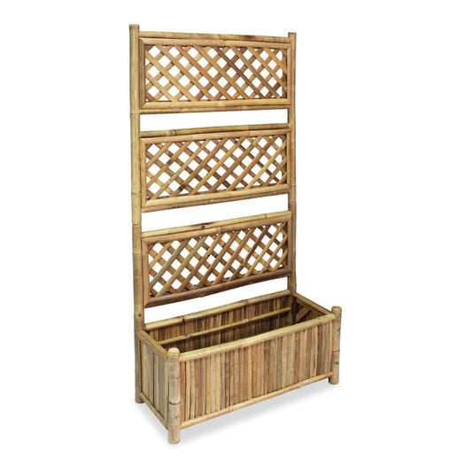 A bamboo planter with a trellis back, shown from the front