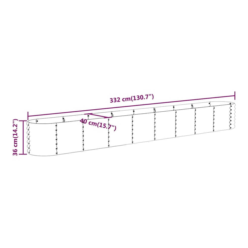 size diagram of the galvanised raised garden bed with dimensions shown