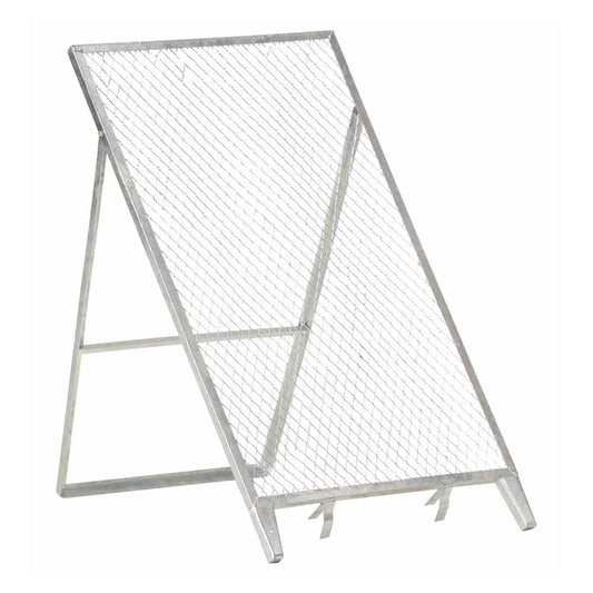 Galvanised steel garden sieve with a metal frame and mesh screen