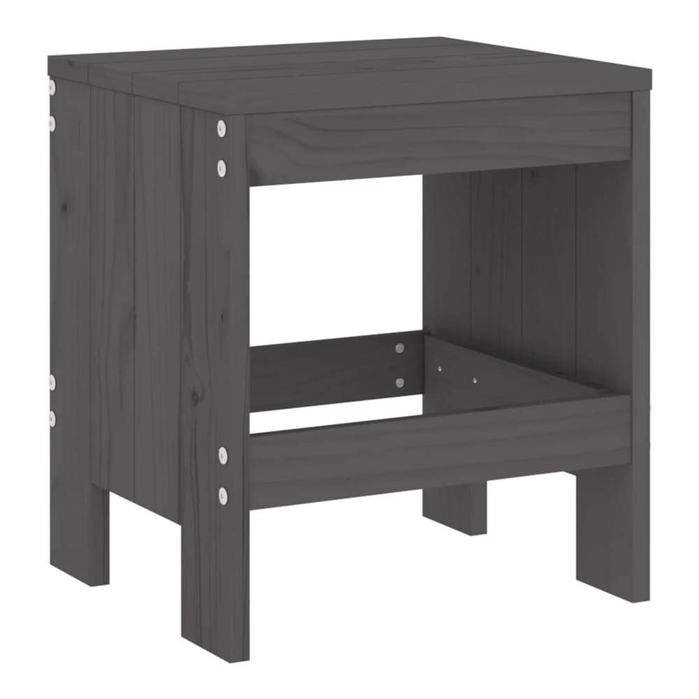Grey solid wood pine garden stool with visible screw fixings