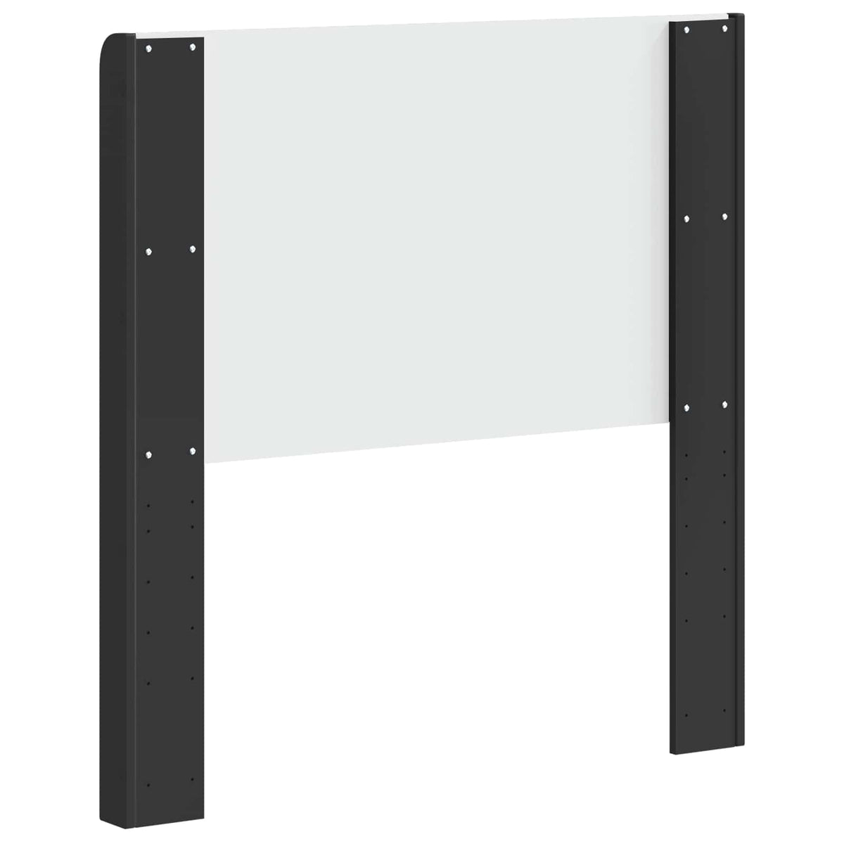 Back view of the black engineered wood headboard showing mounting brackets