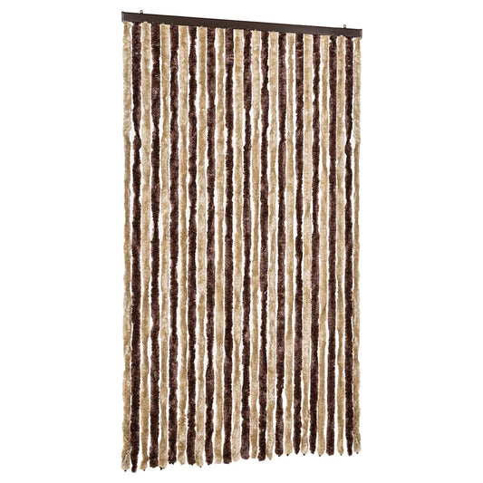 Beige and light brown chenille insect curtain hanging straight