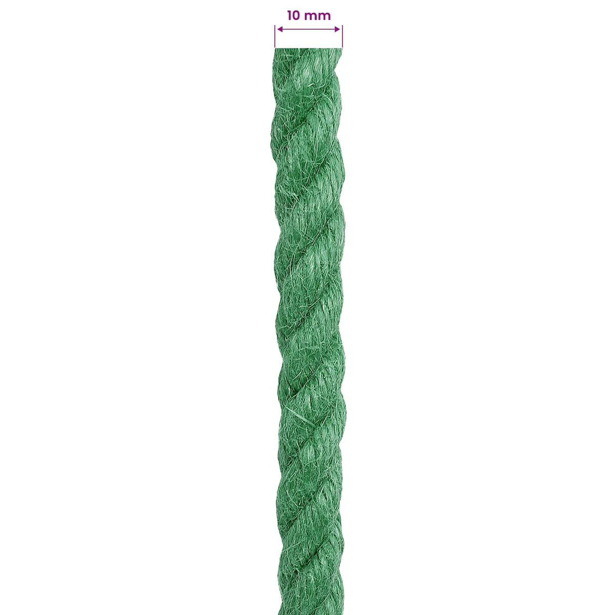 Close up of the green jute rope with a 10 mm measurement indicator