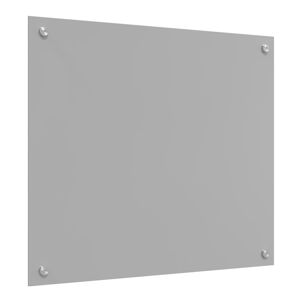 Light grey tempered glass kitchen backsplash with fixing points