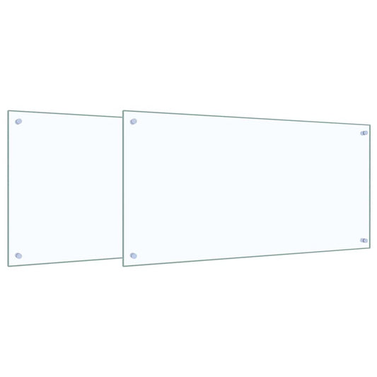 Two transparent tempered glass kitchen backsplashes shown side by side