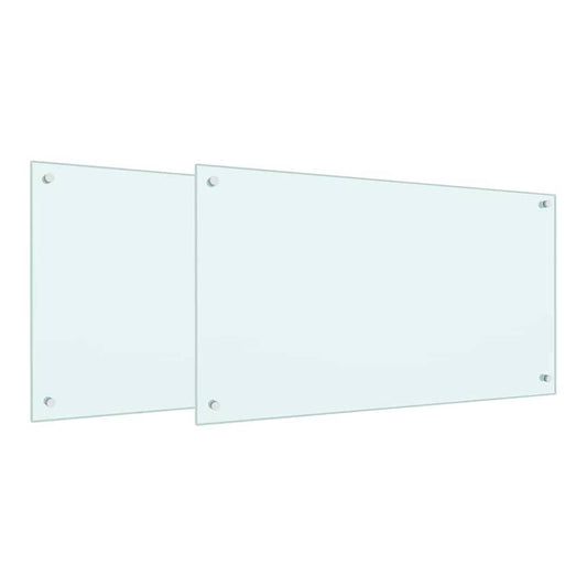 Two white tempered glass kitchen backsplashes with fixing points