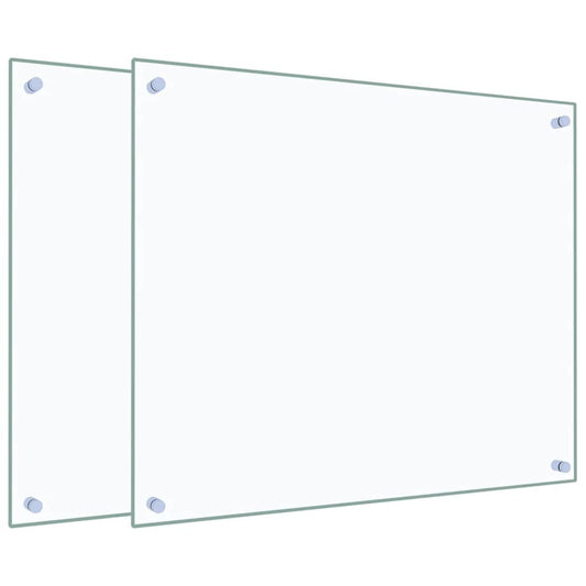Two transparent glass backsplashes with four silver fixings each