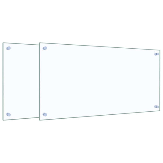 the kitchen backsplashes shown as a pair of clear glass panels with mounting hardware
