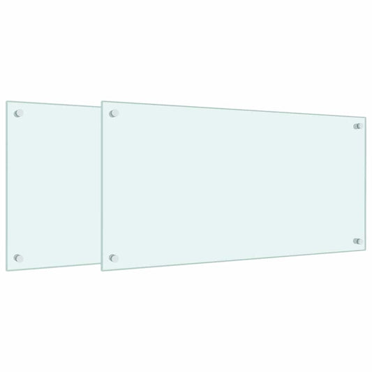 Two white tempered glass kitchen backsplashes with corner fixings