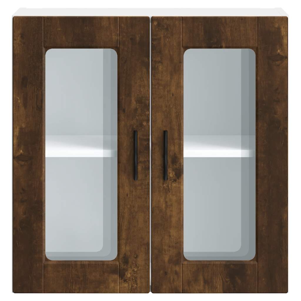 The kitchen wall cabinet with glass doors viewed directly from the front
