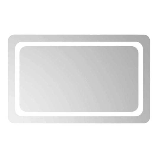 Rectangular bathroom mirror with illuminated border, front view