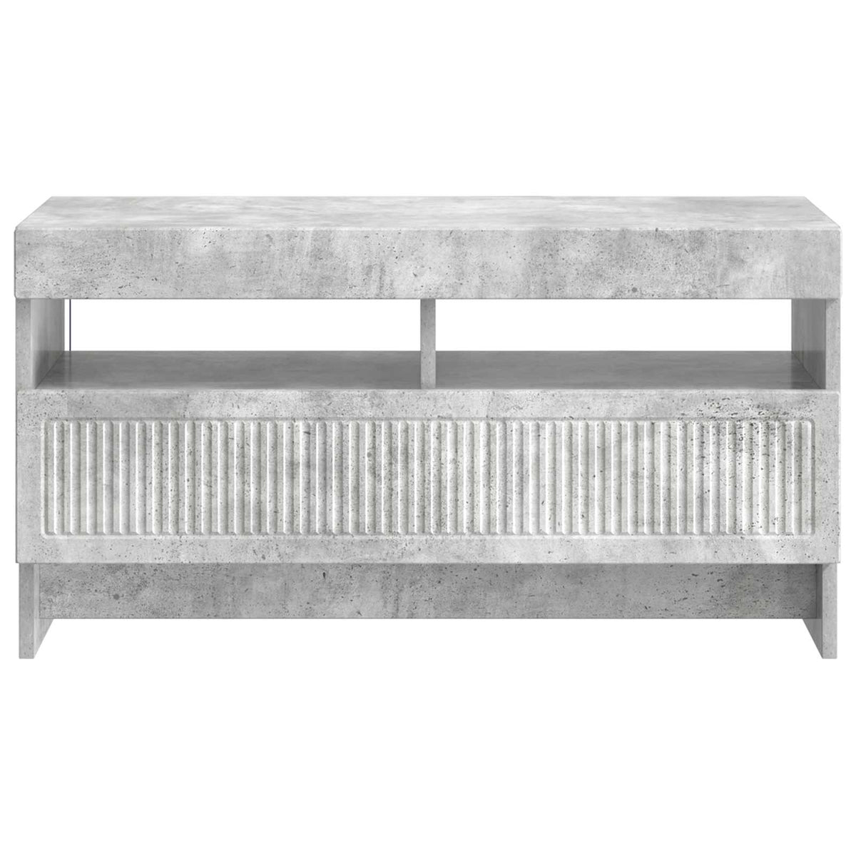 Concrete grey TV cabinet with a ribbed drawer front and open shelf space