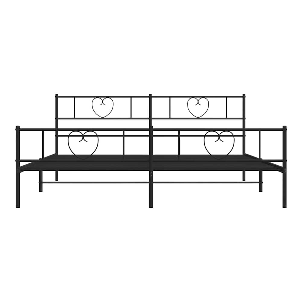 black metal bed frame without mattress with heart details on headboard
