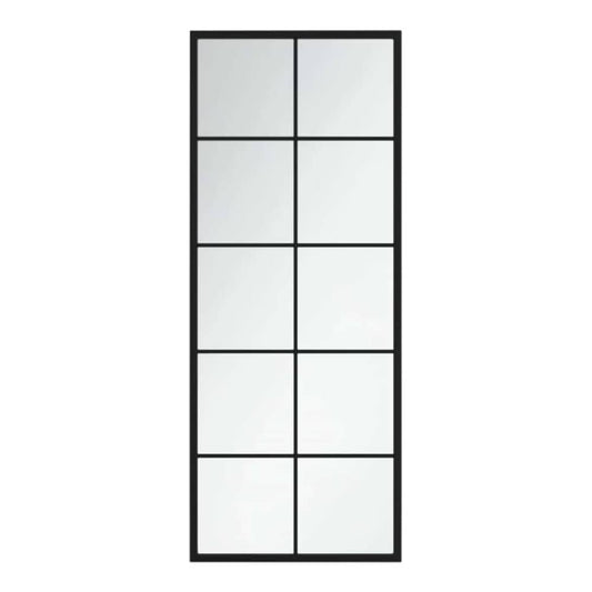 The black metal framed wall mirror shown vertically