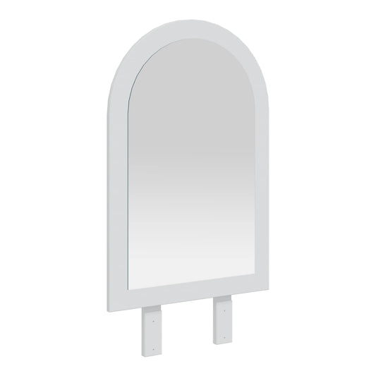 The white arched mirror with two white mounting brackets on the back