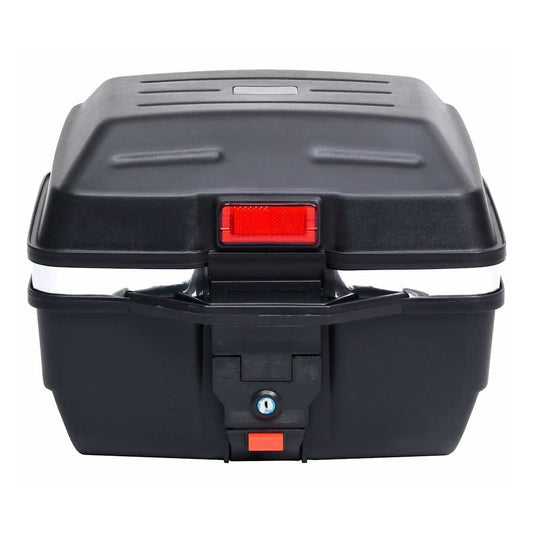 Motorbike Top Case 24 L for Single Helmet, the motorcycle bag seen directly from the front with a red reflector above the