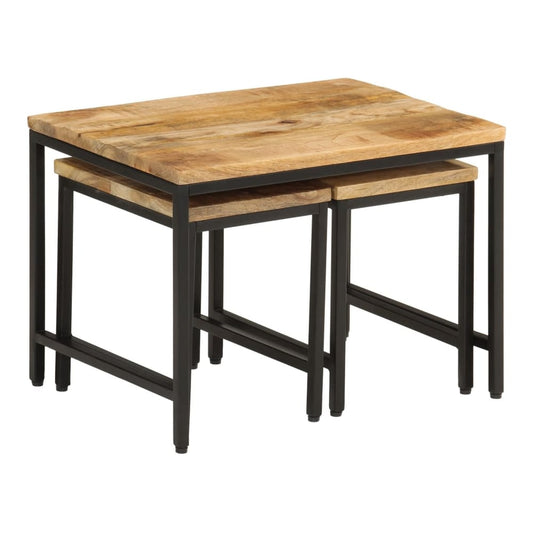 The largest of the three nesting coffee tables placed over the smallest one
