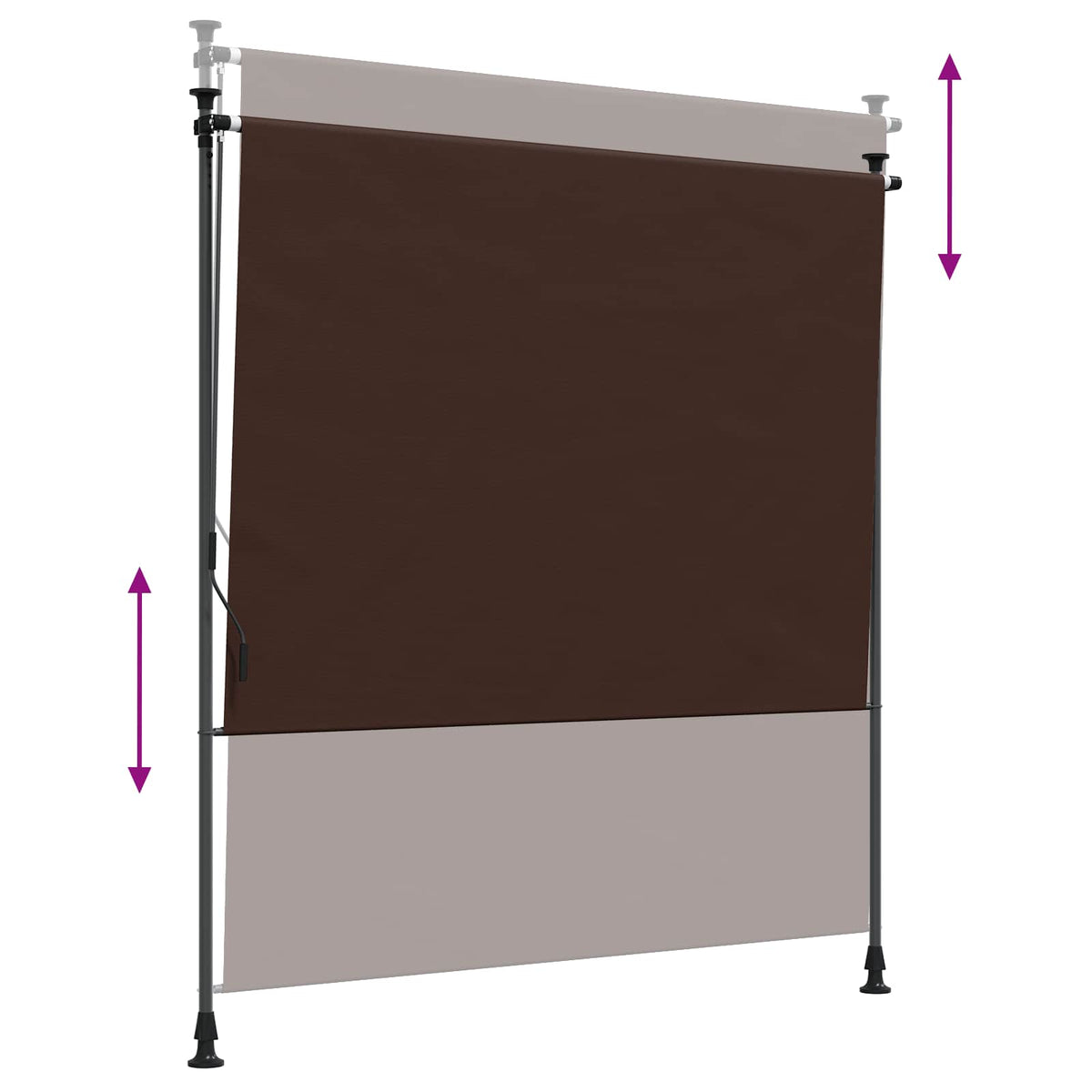 Diagram showing the adjustable height of the outdoor roller blind