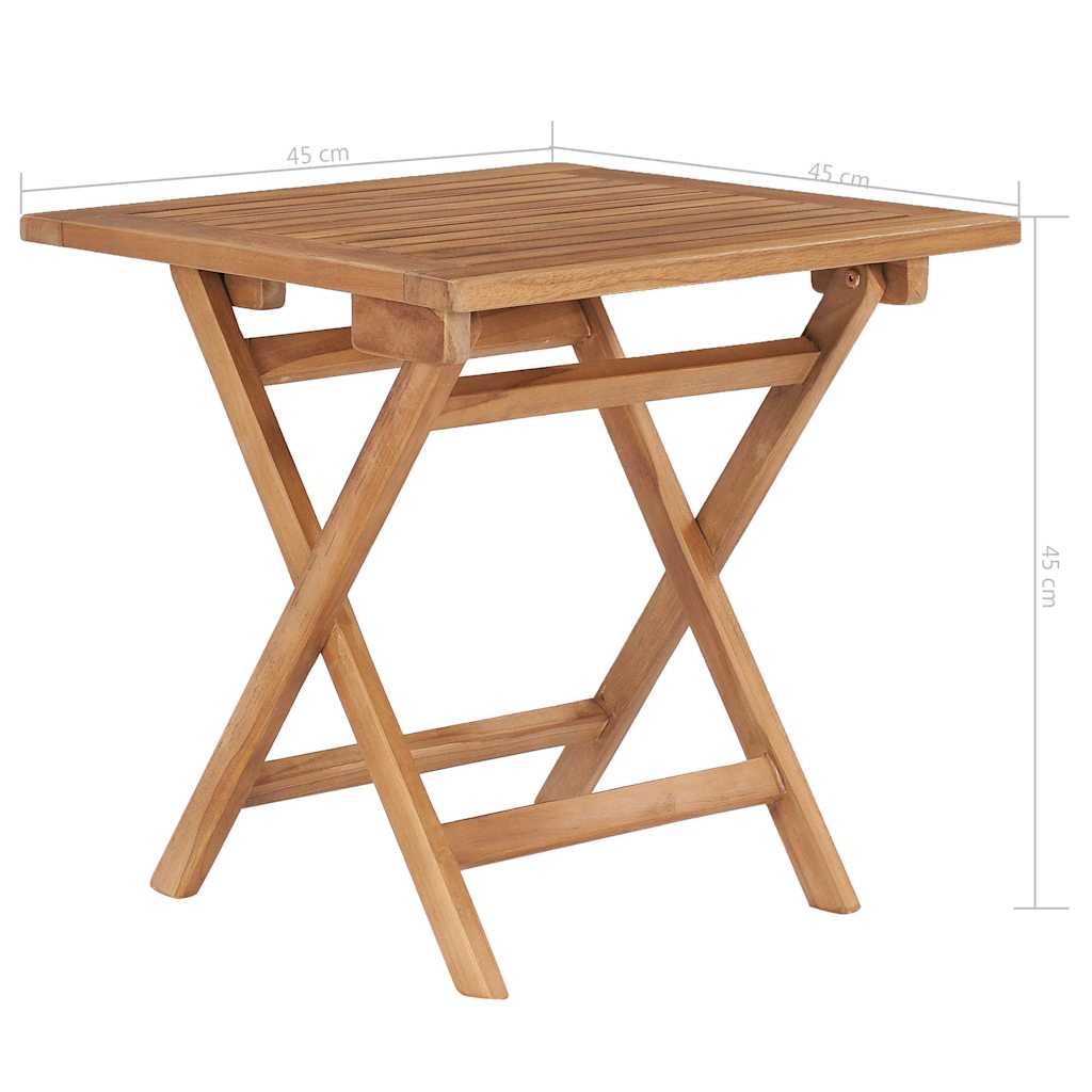 The folding garden table with dimensions indicated