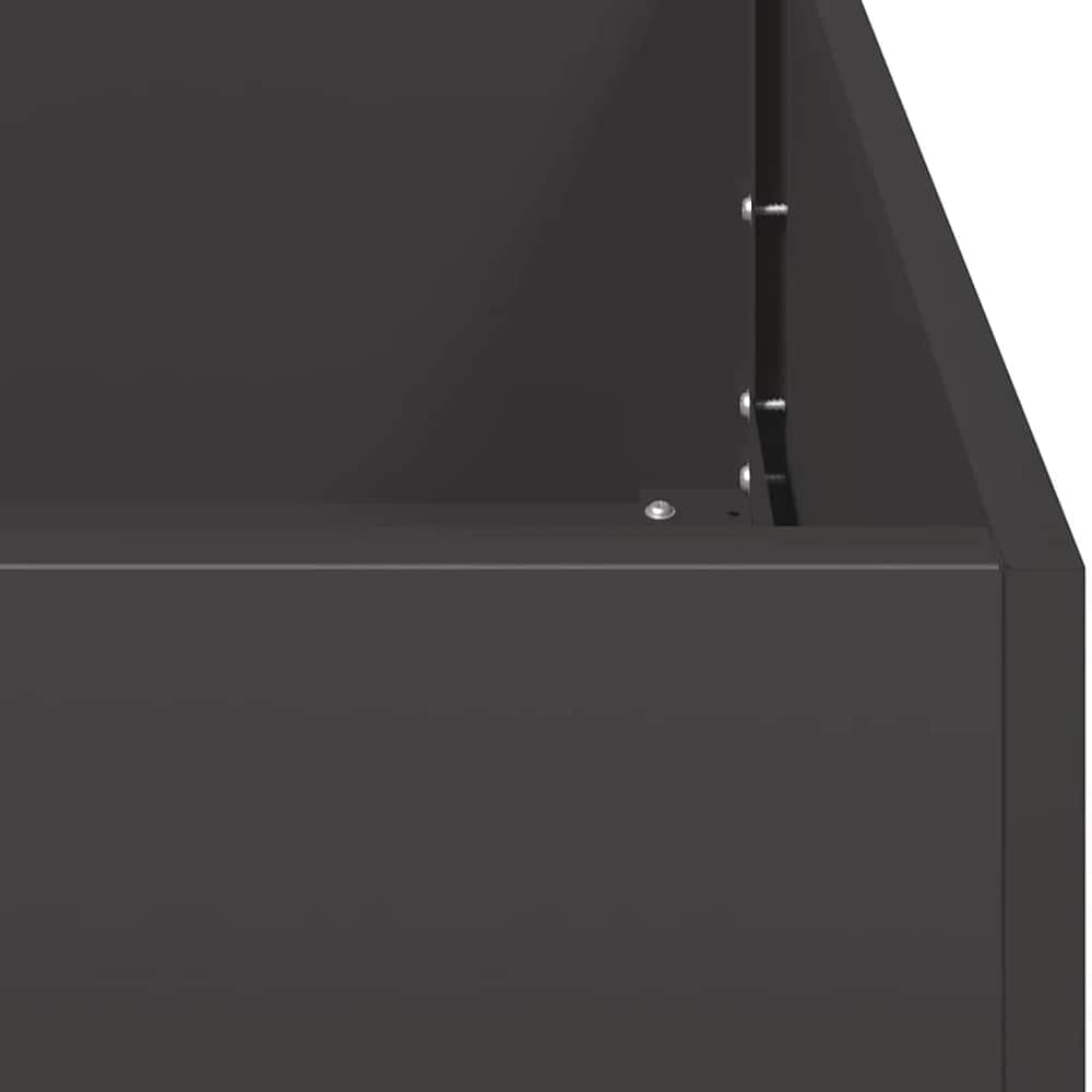 Close-up of the corner joinery of a black planter