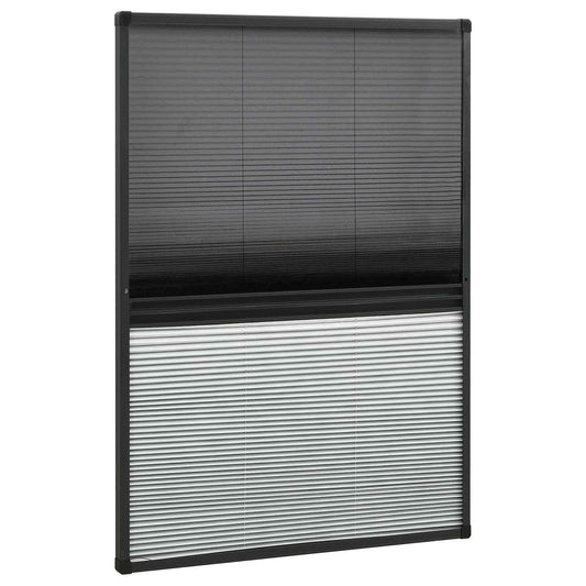 The window screen, showing the top half closed and the bottom half open