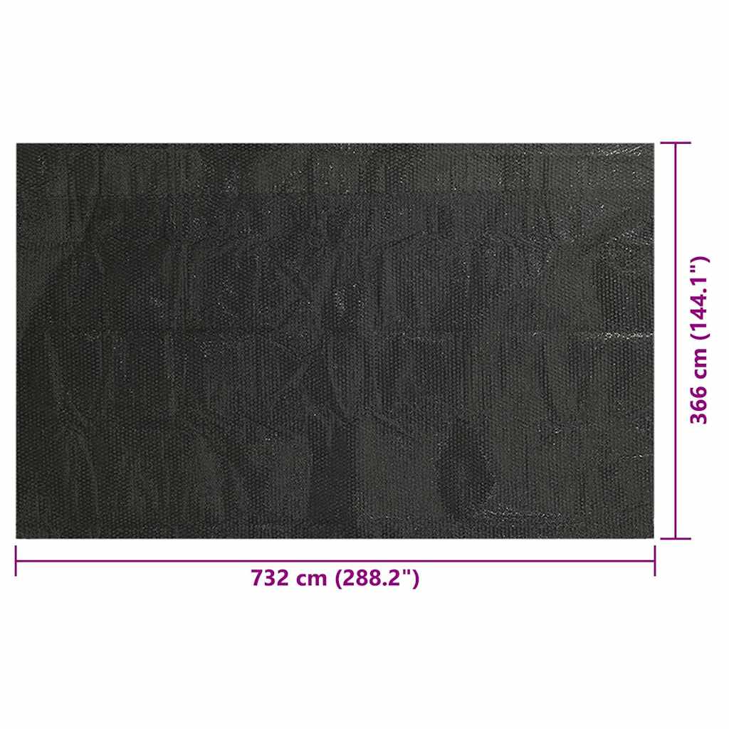 The black pool cover with dimensions shown