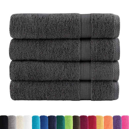 the shower towels shown in a stack with a colour palette of various options underneath
