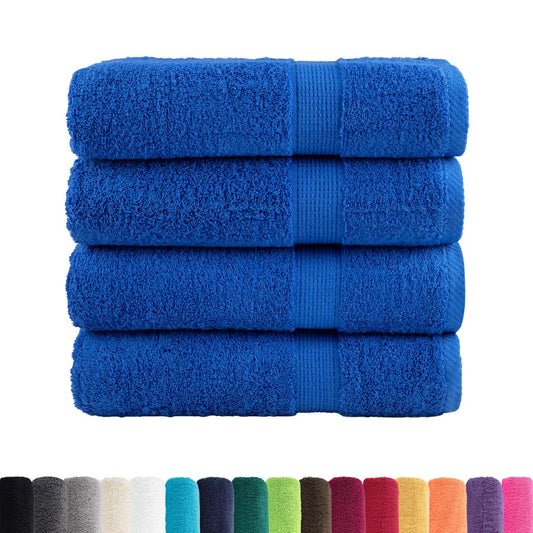 the shower towels stacked with a colour palette of various other available shades below