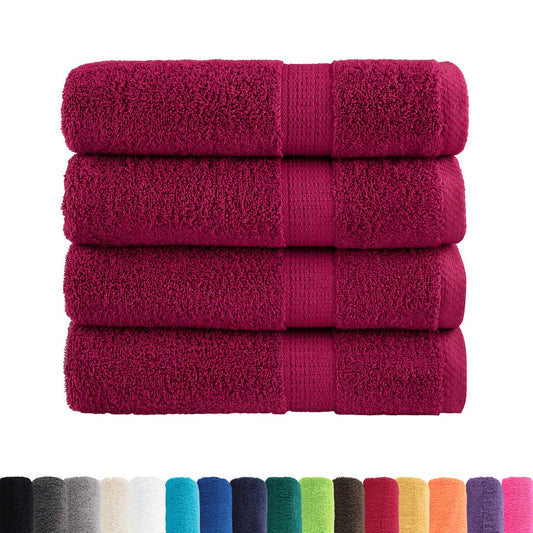The shower towels shown in bordeaux with a colour palette of other available options below