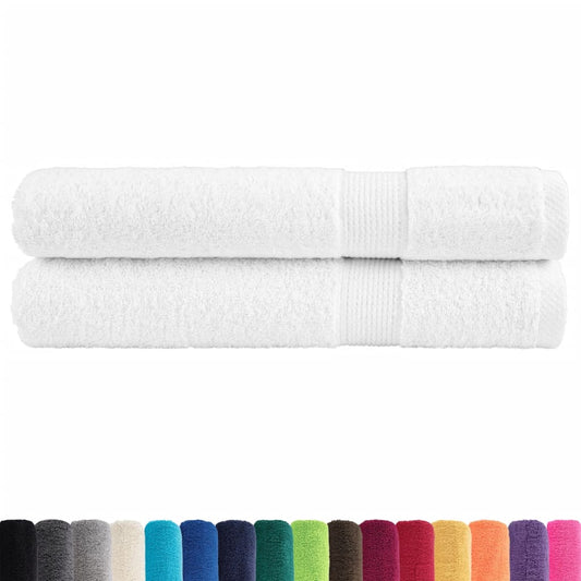 The white towels are shown with a range of other colours available