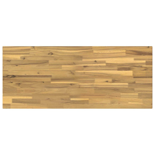 The wooden surface of the rectangular table top, showing the wood grain and plank construction