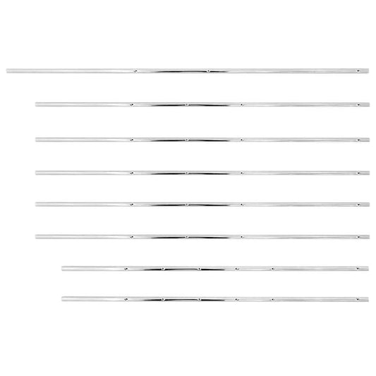 The foosball table rods arranged in parallel lines on a plain white background