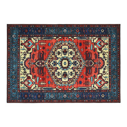 The ORIZ Red rug with a traditional geometric pattern in red, blue and cream colours
