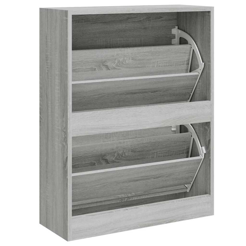 The shoe storage unit with empty compartments showing the internal dividers