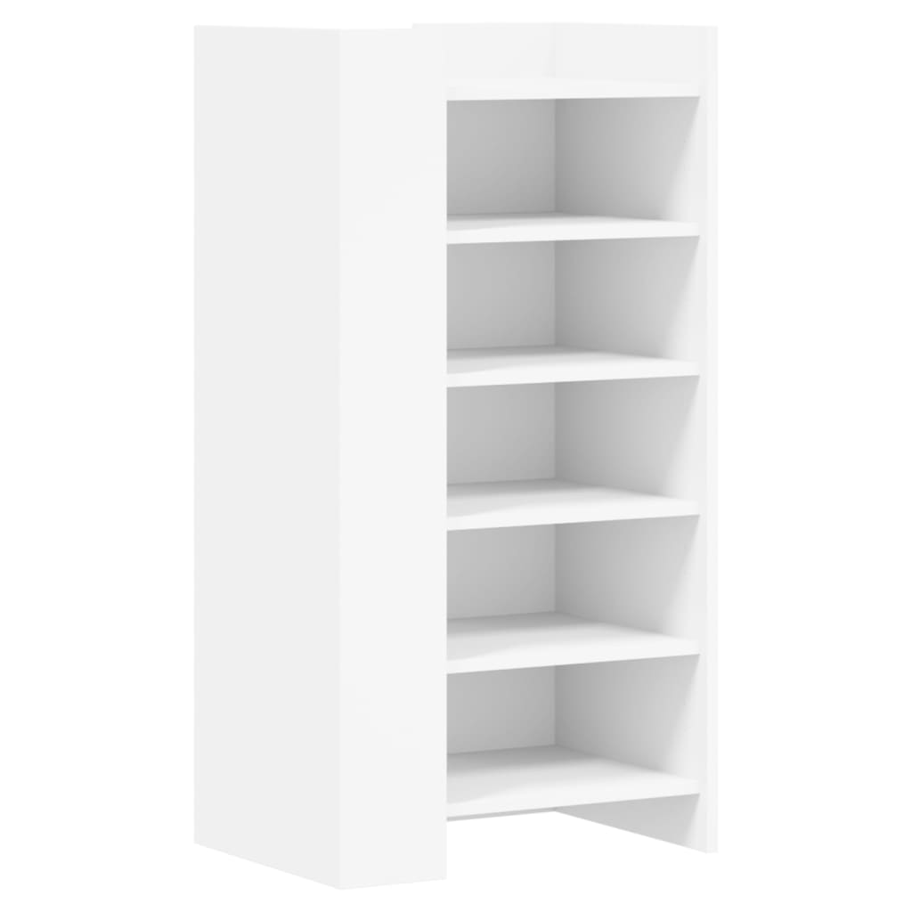 White shoe organiser with six shelves, angled view
