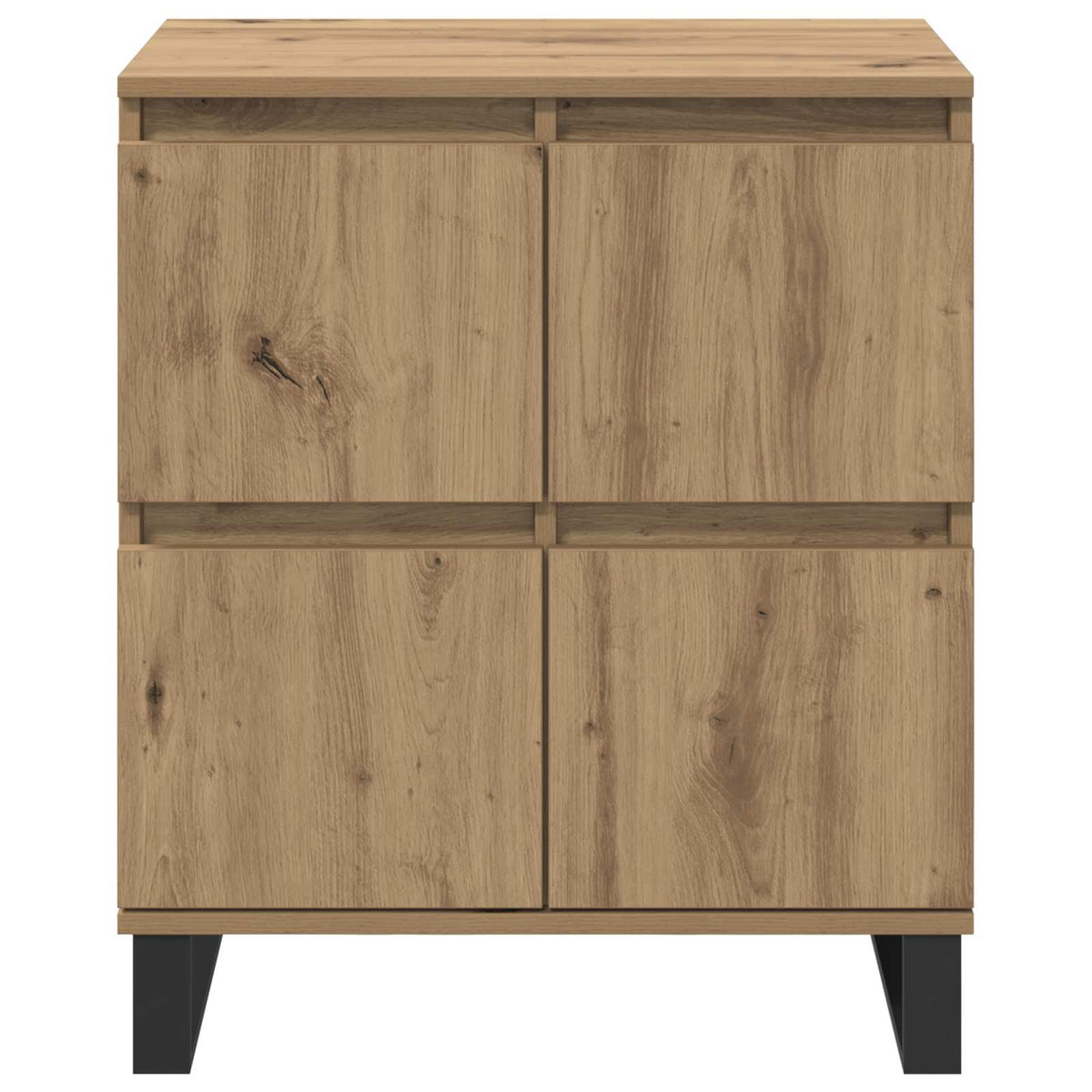 The wooden sideboard viewed directly from the front showing the four door panels