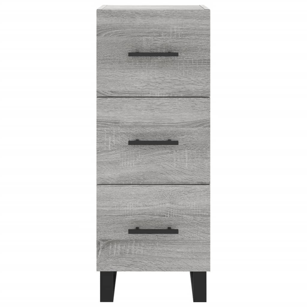 The sideboard viewed directly from the front showing the three stacked drawers