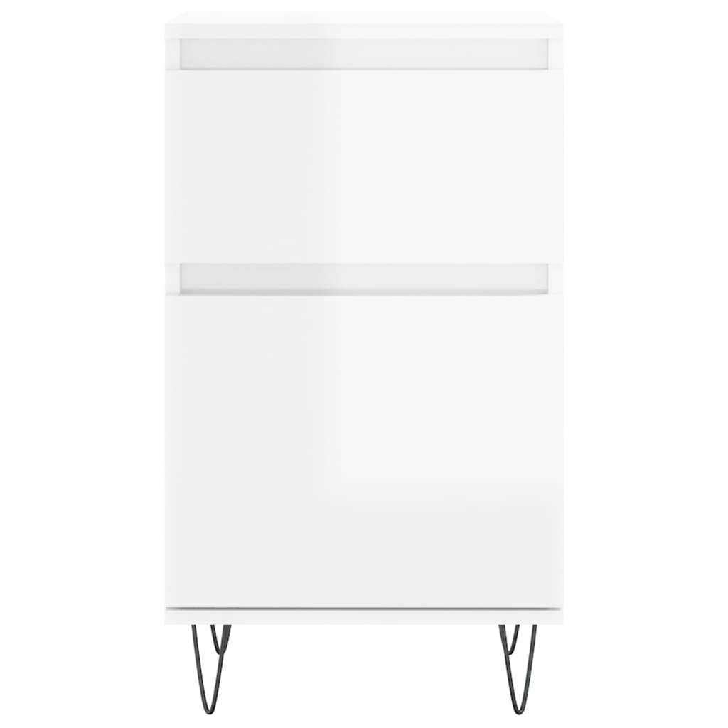 Front view of a white high gloss sideboard with two drawers